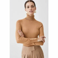 Top 10 ⌛ KarenMillen Petite Viscose Blend Knitted Roll Neck Jumper For Female 🔥