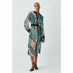 New 🌟 KarenMillen Spliced Stripe Belted Woven Midi 👕 Shirt 👗 Dress For Female 😀 -Karen Millen Sales unnamed file 14