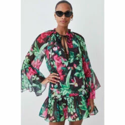 Buy 🎁 KarenMillen Tropical Printed Shirred Beach Mini 👗 Dress For Female 🛒 -Karen Millen Sales unnamed file 1402
