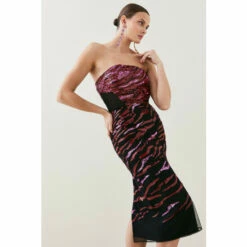 Brand new 😍 KarenMillen Abstract Sequin And Embroidery Bandeau 👗 Dress For Female ✔️