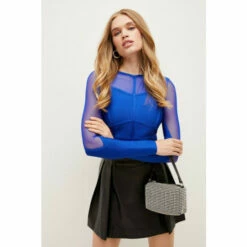 Best Sale ✨ KarenMillen Sheer Panelled Knit Bandage Top For Female 🥰
