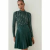 Coupon 👏 KarenMillen Sheer Knit Polka Dot Pu 👗 Skirt Skater Mini 👗 Dress For Female 🎁