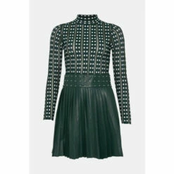 Coupon 👏 KarenMillen Sheer Knit Polka Dot Pu 👗 Skirt Skater Mini 👗 Dress For Female 🎁 -Karen Millen Sales unnamed file 1479