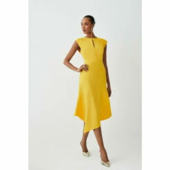 Buy ✔️ KarenMillen Soft Tailored Key Hole Cap Sleeve High Low Midi 👗 Dress For Female 🔔 -Karen Millen Sales unnamed file 1495