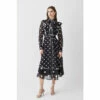 Best reviews of 🎉 KarenMillen Mono Mixed Dot Piped Ruffle Georgette Midi 👗 Dress For Female 👏