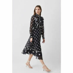 Best reviews of 🎉 KarenMillen Mono Mixed Dot Piped Ruffle Georgette Midi 👗 Dress For Female 👏 -Karen Millen Sales unnamed file 1499