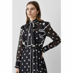 Best reviews of 🎉 KarenMillen Mono Mixed Dot Piped Ruffle Georgette Midi 👗 Dress For Female 👏 -Karen Millen Sales unnamed file 1500