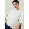 Outlet ⭐ KarenMillen Petite Cotton Slash Neck 3/4 Sleeve Top For Female ⭐