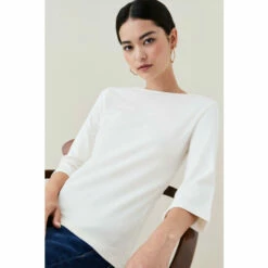 Outlet ⭐ KarenMillen Petite Cotton Slash Neck 3/4 Sleeve Top For Female ⭐ -Karen Millen Sales unnamed file 1524