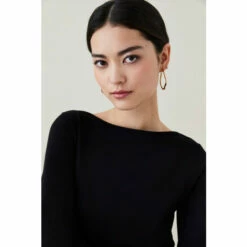 Outlet ⭐ KarenMillen Petite Cotton Slash Neck 3/4 Sleeve Top For Female ⭐ -Karen Millen Sales unnamed file 1525