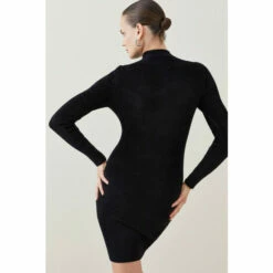 Promo ❤️ KarenMillen Micro Chenille Rib Knitted Half Zip Mini 👗 Dress For Female 😀 -Karen Millen Sales unnamed file 1559