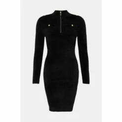 Promo ❤️ KarenMillen Micro Chenille Rib Knitted Half Zip Mini 👗 Dress For Female 😀 -Karen Millen Sales unnamed file 1560