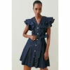 Coupon 🎉 KarenMillen Tailored Denim Frill Sleeve Mini 👗 Dress For Female ⭐