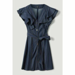 Coupon 🎉 KarenMillen Tailored Denim Frill Sleeve Mini 👗 Dress For Female ⭐ -Karen Millen Sales unnamed file 1589