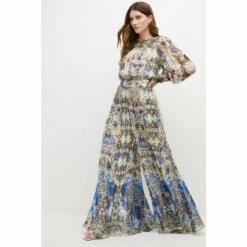 Top 10 🔥 KarenMillen Placed Border Print Pleated Trousers For Female 🥰