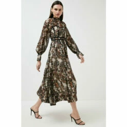 Cheapest 😀 KarenMillen Leopard Woven Tape Detail Drama Maxi 👗 Dress For Female 🥰