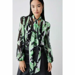 Buy 🧨 KarenMillen Jigsaw Geo Georgette Tie Neck Blouse For Female 😉 -Karen Millen Sales unnamed file 1634