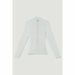 Best Pirce ⌛ KarenMillen Funnel Neck Knitted Rib Zip Through Cardigan For Female 🌟 -Karen Millen Sales unnamed file 1644