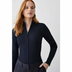 Best Pirce ⌛ KarenMillen Funnel Neck Knitted Rib Zip Through Cardigan For Female 🌟 -Karen Millen Sales unnamed file 1647
