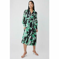 Deals 🤩 KarenMillen Jigsaw Geo Georgette Pleated Woven 👚 Shirt 👗 Dress For Female ✨