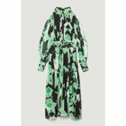 Deals 🤩 KarenMillen Jigsaw Geo Georgette Pleated Woven 👚 Shirt 👗 Dress For Female ✨ -Karen Millen Sales unnamed file 1651