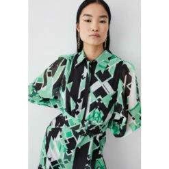 Deals 🤩 KarenMillen Jigsaw Geo Georgette Pleated Woven 👚 Shirt 👗 Dress For Female ✨ -Karen Millen Sales unnamed file 1652