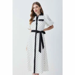 Top 10 😉 KarenMillen Pin Dot Twill Belted Midi 👗 Dress For Female 🎁