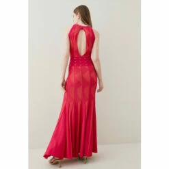 Discount 🎁 KarenMillen Contrast Jacquard Stud Detail Knit Maxi 👗 Dress For Female 🌟 -Karen Millen Sales unnamed file 17