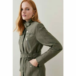 Outlet 👏 KarenMillen Waterproof Quilted Cotton Sateen Long Jacket For Female 🛒