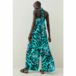 New 🥰 KarenMillen Tiger Viscose Satin Gold Ring Jumpsuit For Female 🛒 -Karen Millen Sales unnamed file 1732
