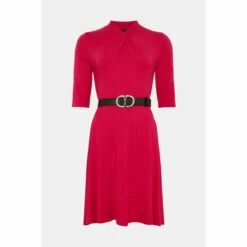 Deals ⌛ KarenMillen Twist Neck Half Sleeve Belted Jersey Mini 👗 Dress For Female ✨ -Karen Millen Sales unnamed file 1743