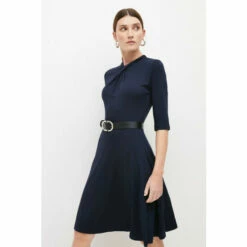 Deals ⌛ KarenMillen Twist Neck Half Sleeve Belted Jersey Mini 👗 Dress For Female ✨ -Karen Millen Sales unnamed file 1745