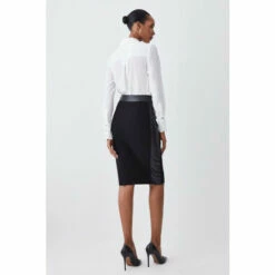 New ⭐ KarenMillen High Waisted Zip Through Ponte And Pu Midi Pencil 👗 Skirt For Female 🎁 -Karen Millen Sales unnamed file 1748