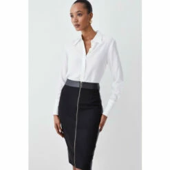 New ⭐ KarenMillen High Waisted Zip Through Ponte And Pu Midi Pencil 👗 Skirt For Female 🎁 -Karen Millen Sales unnamed file 1750