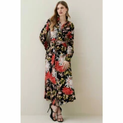 Brand new 😍 KarenMillen Tall Floral Belted Woven Midi 👕 Shirt 👗 Dress For Female ✔️