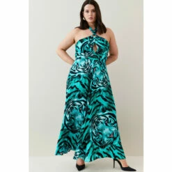 Best Sale 🛒 KarenMillen Plus Size Tiger Viscose Satin Maxi 👗 Dress For Female ❤️