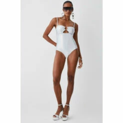 Wholesale 🔔 KarenMillen Metallic Cut Out Silver Trim 🩱 Swimsuit For Female ✔️ -Karen Millen Sales unnamed file 1772