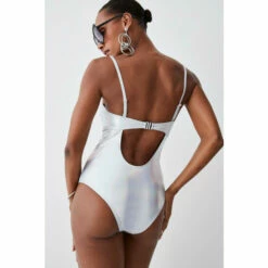 Wholesale 🔔 KarenMillen Metallic Cut Out Silver Trim 🩱 Swimsuit For Female ✔️ -Karen Millen Sales unnamed file 1774