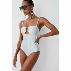 Wholesale 🔔 KarenMillen Metallic Cut Out Silver Trim 🩱 Swimsuit For Female ✔️ -Karen Millen Sales unnamed file 1775