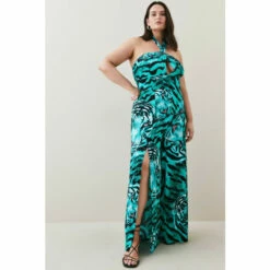 Promo 💯 KarenMillen Plus Size Tiger Viscose Satin Jumpsuit For Female 😀
