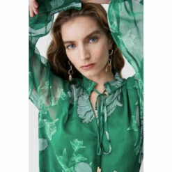 Promo 🔔 KarenMillen Floral Bloom Shirred Detail Woven Blouse For Female 🔥