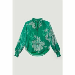 Promo 🔔 KarenMillen Floral Bloom Shirred Detail Woven Blouse For Female 🔥 -Karen Millen Sales unnamed file 1795