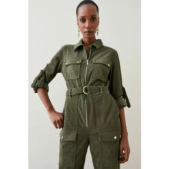 Cheapest 😉 KarenMillen Cord Pocket Detail Straight Leg Belted Jumpsuit For Female 💯 -Karen Millen Sales unnamed file 1825