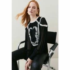 Best Pirce ๐ฅฐ KarenMillen Ladder Trim Lace Woven Blouse For Female ๐