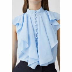 Outlet 🌟 KarenMillen Georgette Ruffle High Neck Woven Blouse For Female 😍 -Karen Millen Sales unnamed file 183