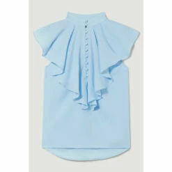 Outlet 🌟 KarenMillen Georgette Ruffle High Neck Woven Blouse For Female 😍 -Karen Millen Sales unnamed file 184