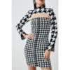 Best Pirce 👍 KarenMillen 🐕 Dogtooth Co-ord Super Crop Knit Top For Female 🥰