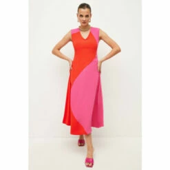 Outlet 🥰 KarenMillen Petite Soft Colourblock Midi 👗 Dress For Female ❤️