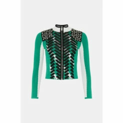 Coupon 😀 KarenMillen Embellished Sporty Jacquard Zip Through Knit For Female 💯 -Karen Millen Sales unnamed file 1890