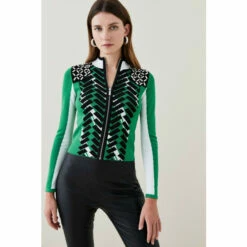 Coupon 😀 KarenMillen Embellished Sporty Jacquard Zip Through Knit For Female 💯 -Karen Millen Sales unnamed file 1892